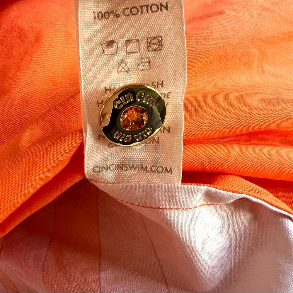 Cin Cin Shadow Bloom Orange and White Floral Button-Up Cotton Shirt Size Small - Picture 9 of 11